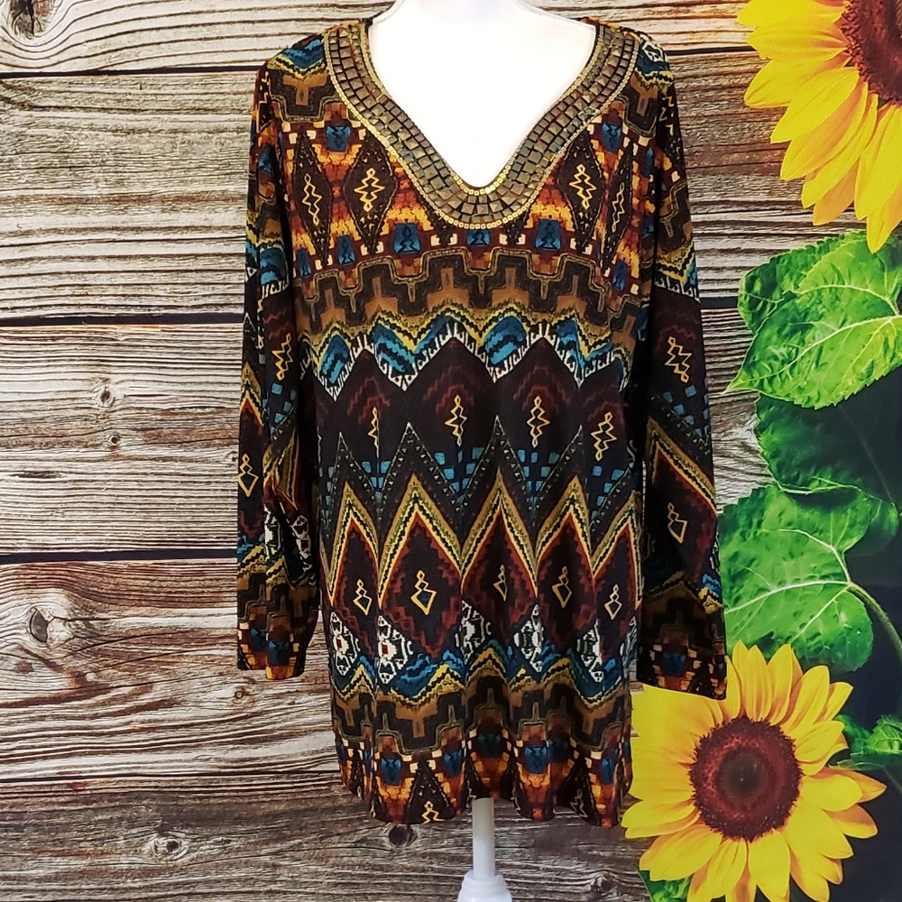 Rafaella tunic length top multicolored Size 1X